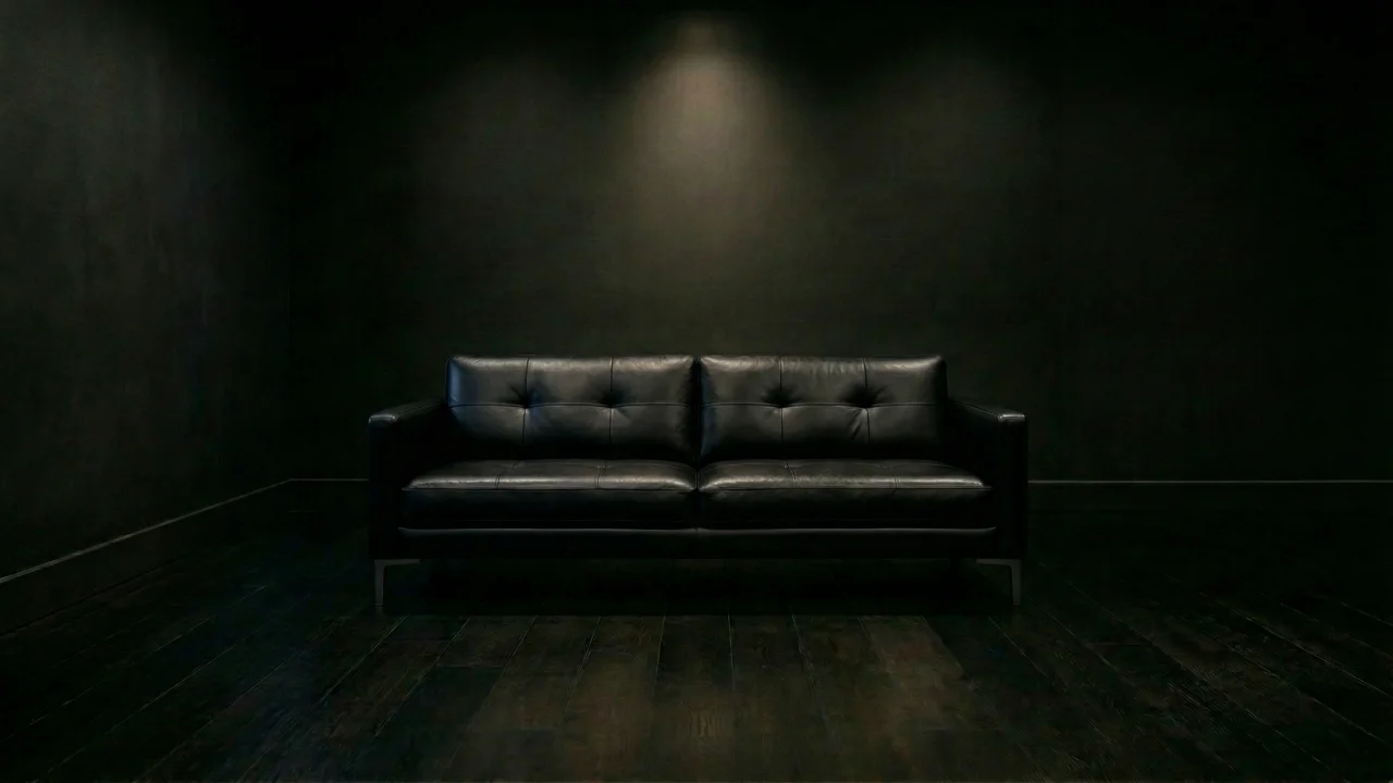 暗闇に佇む黒いレザーソファ デスクトップPC壁紙、背景画像