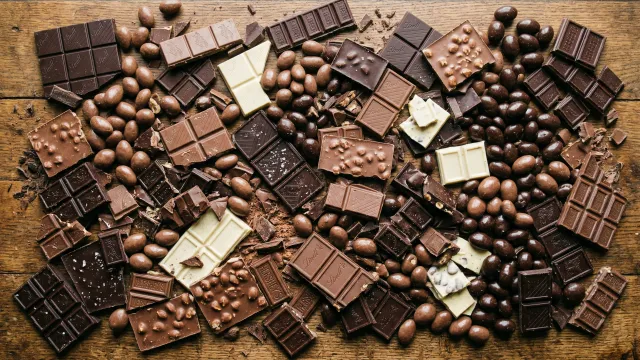 チョコレートとアーモンドが散りばめられたトップダウンビュー 2