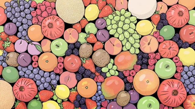 カラフルなフルーツのポップアートイラスト（パステル）