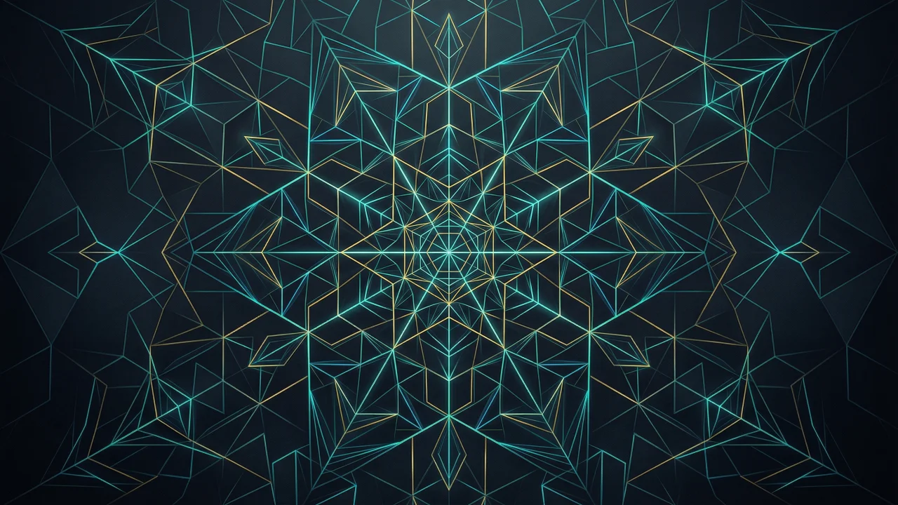 幾何学模様（ネオンライン、キューブ構造、ダークシンメトリー） デスクトップPC壁紙、背景画像