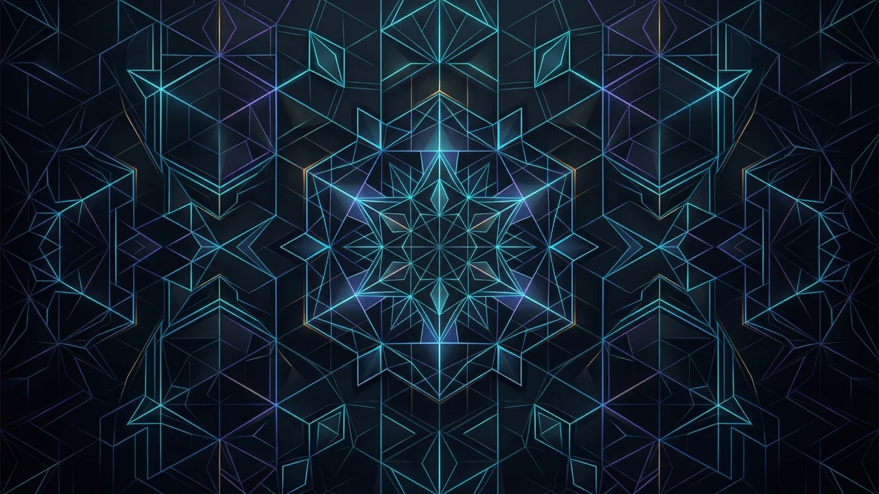 幾何学模様（ネオンライン、キューブ構造、星形シンメトリー） デスクトップPC壁紙、背景画像