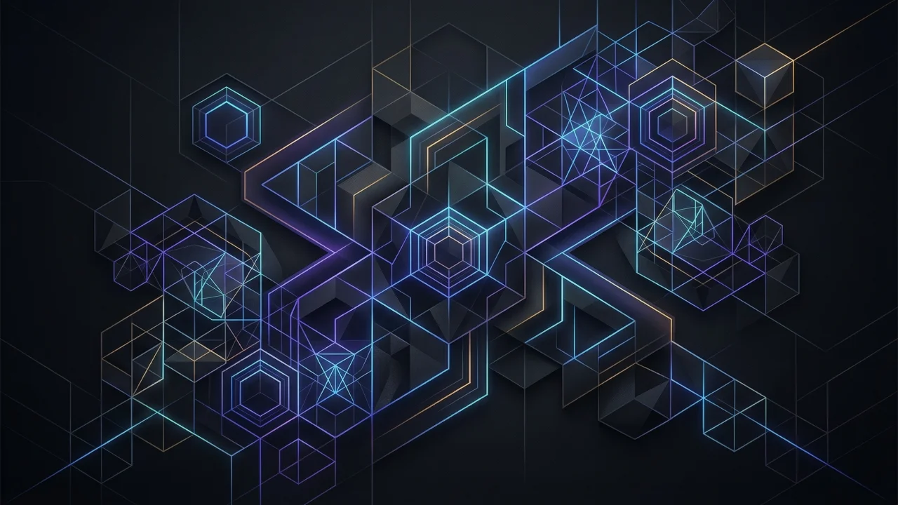 幾何学模様（ネオン、立体ポリゴン） デスクトップPC壁紙、背景画像