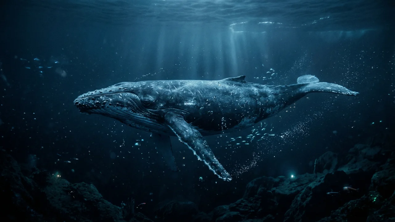 深海のザトウクジラ（横向き全身） 3 デスクトップPC壁紙、背景画像