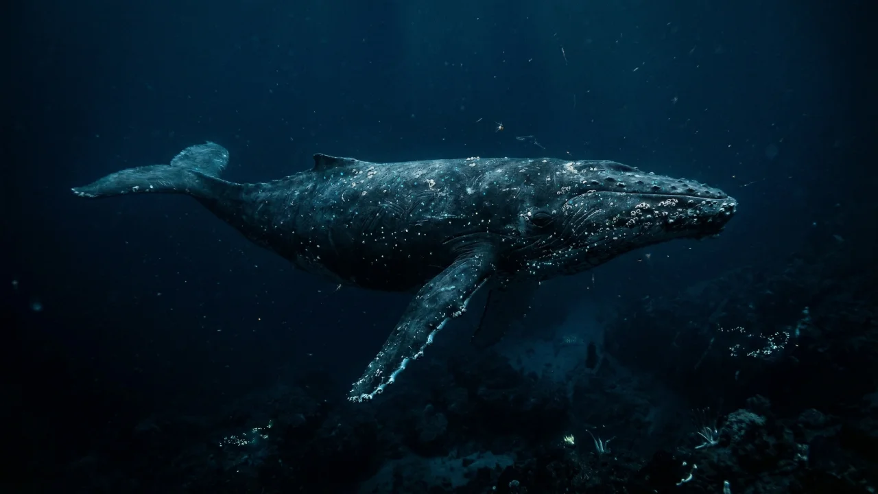 深海のザトウクジラ（横向き全身） デスクトップPC壁紙、背景画像