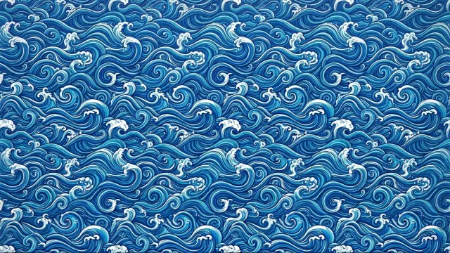 和風波模様イラストパターン（ブルー）