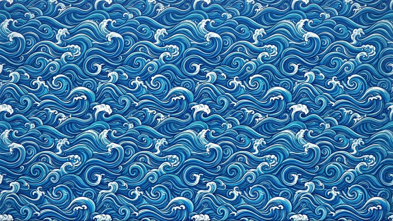 和風波模様イラストパターン（ブルー） デスクトップPC壁紙、背景画像