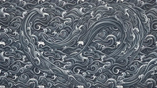 和風波模様イラストパターン（グレースケール・大波渦）