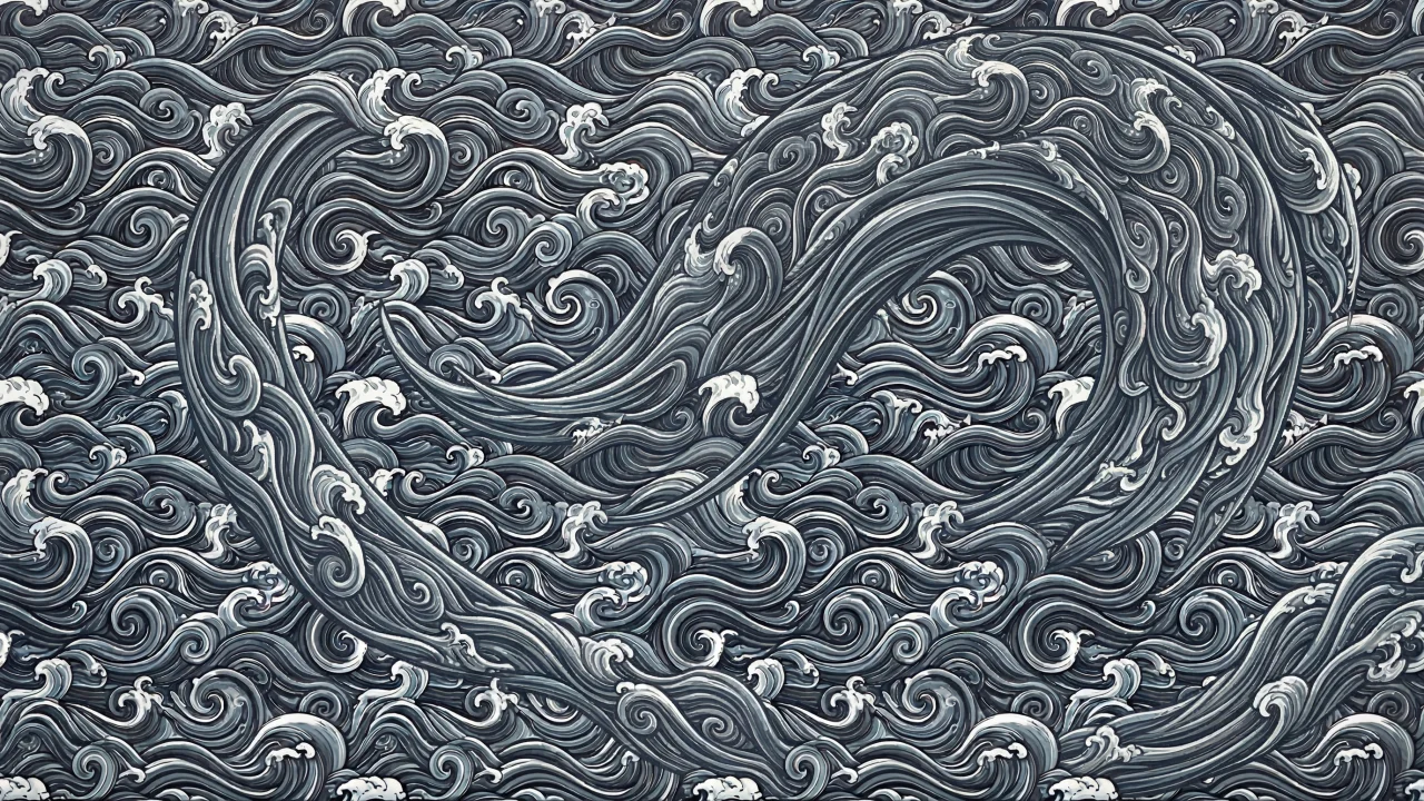 和風波模様イラストパターン（グレースケール・大波渦） デスクトップPC壁紙、背景画像