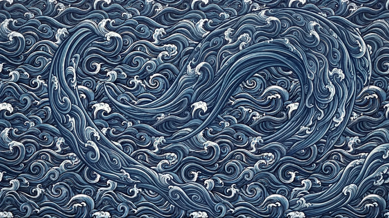 和風波模様イラストパターン（ネイビーブルー・大波渦） デスクトップPC壁紙、背景画像