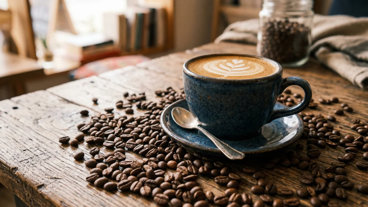 ラテアートのコーヒーカップとコーヒー豆 2 デスクトップPC壁紙、背景画像