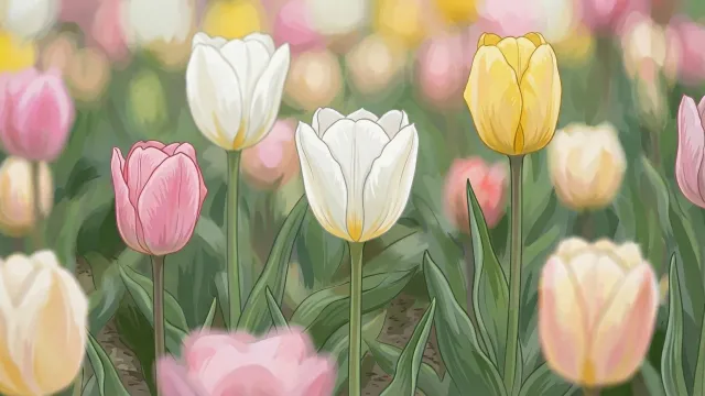 パステルカラー チューリップ畑 イラスト