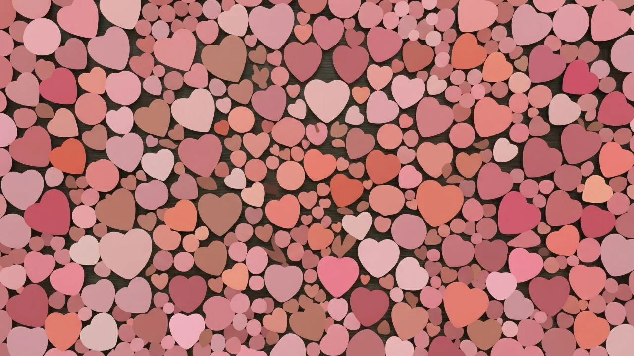 ピンク系ハートが散りばめられたパターン デスクトップPC壁紙、背景画像