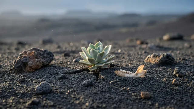 火山岩の荒野に咲く多肉植物
