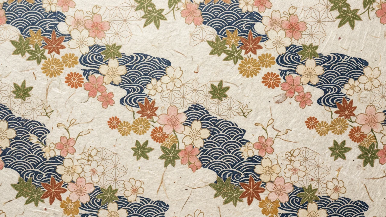 和紙柄（桜・紅葉・青海波） デスクトップPC壁紙、背景画像