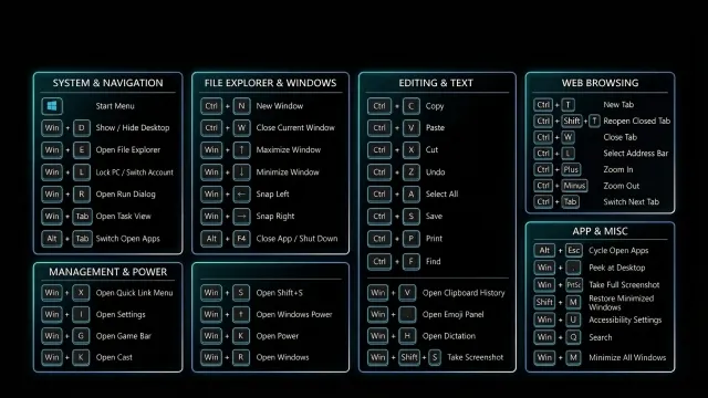 Windowsキーボードショートカット チートシート（英語）