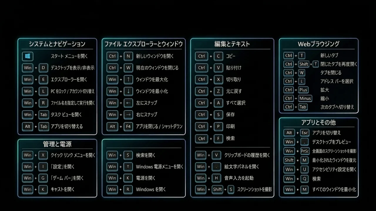 Windowsキーボードショートカット チートシート（日本語） デスクトップPC壁紙、背景画像